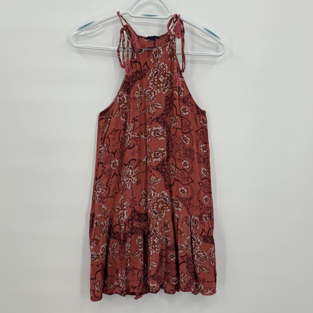 Aeropostale Womens Floral Paisley Halter Mini Dress Orange Tassel Boho S GTZZCH3